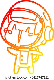 warm gradient line drawing of a happy cartoon astronaut