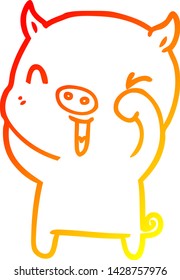 dibujo de línea de gradiente cálido de un cerdo de caricatura feliz