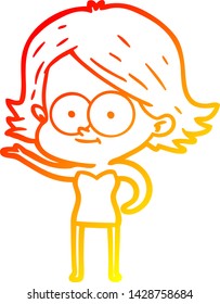 dibujo de línea de gradiente cálido de una niña de dibujos animados feliz
