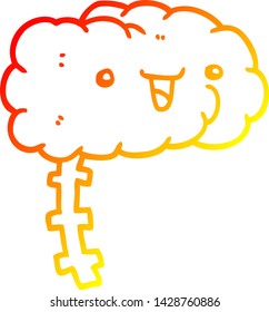 warm gradient line drawing of a happy cartoon brain