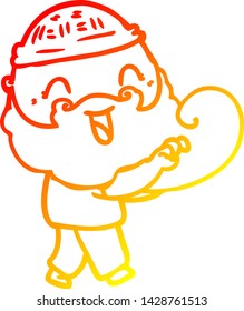 warm gradient line drawing of a happy bearded man grabbing