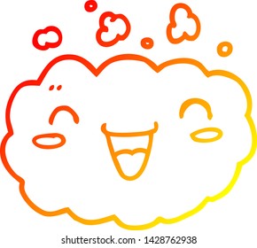 warm gradient line drawing of a happy cartoon cloud