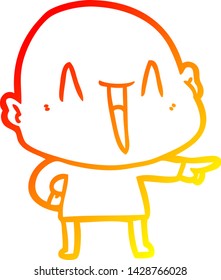 warm gradient line drawing of a happy cartoon bald man