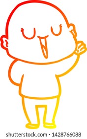 warm gradient line drawing of a happy cartoon bald man