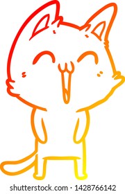 warm gradient line drawing of a happy cartoon cat