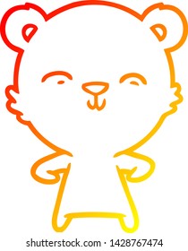 dibujo de línea de degradado cálido de un oso de dibujos animados feliz