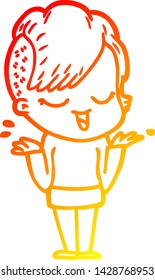 warm gradient line drawing of a happy cartoon girl