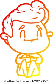 warm gradient line drawing of a happy cartoon man sitting