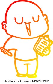 dibujo de línea de gradiente cálido de un hombre calvo de dibujos animados