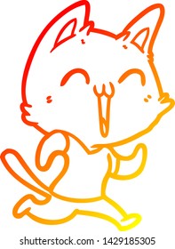 dibujo de línea de degradado cálido de un gato de dibujos animados feliz