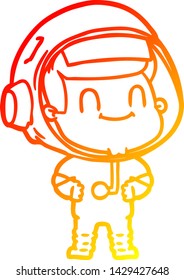 dibujo de línea de degradado cálido de un hombre astronauta de dibujos animados feliz