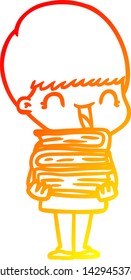 dibujo de línea de gradiente cálido de un niño de dibujos animados feliz