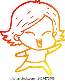 warm gradient line drawing of a happy cartoon girl