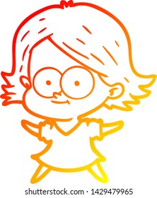 warm gradient line drawing of a happy cartoon girl