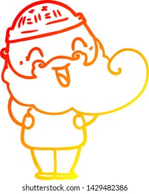 dibujo de línea de gradiente cálido de un hombre con barba feliz