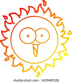 dibujo de línea de degradado cálido de un sol de dibujos animados feliz