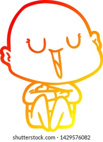 desenho de linha gradiente quente de um homem calvo de desenhos animados feliz