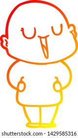 warm gradient line drawing of a happy cartoon bald man