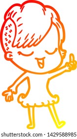 warm gradient line drawing of a happy cartoon girl