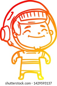 warme Farbverlauf-Linie Zeichnung eines glücklichen Cartoon-Astronauten