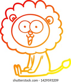 warm gradient line drawing of a happy cartoon lion