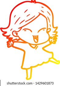 dibujo de línea de gradiente cálido de una niña de dibujos animados feliz