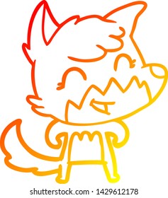 warme Farbverlauf-Linienzeichnung eines glücklichen Cartoon-Fuchs