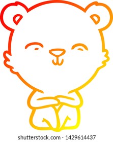dibujo de línea de degradado cálido de un oso de dibujos animados feliz sentado