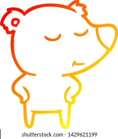dibujo de línea de degradado cálido de un oso de dibujos animados feliz