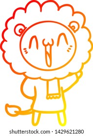 warm gradient line drawing of a happy cartoon lion