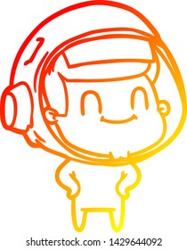 dibujo de línea de degradado cálido de un hombre astronauta de dibujos animados feliz