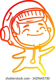 warm gradient line drawing of a happy cartoon astronaut