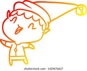 warm gradient line drawing of a happy christmas elf