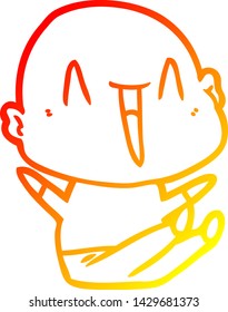 warm gradient line drawing of a happy cartoon bald man