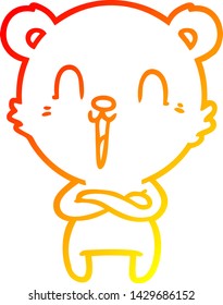 warm gradient line drawing of a happy cartoon bear