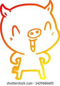 dibujo de línea de gradiente cálido de un cerdo de caricatura feliz
