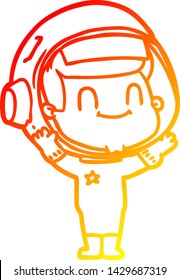 warm gradient line drawing of a happy cartoon astronaut man