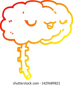 warm gradient line drawing of a happy cartoon brain