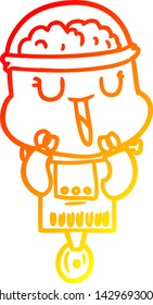 dibujo de línea de degradado cálido de un robot de dibujos animados feliz