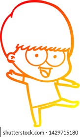 warm gradient line drawing of a happy cartoon boy