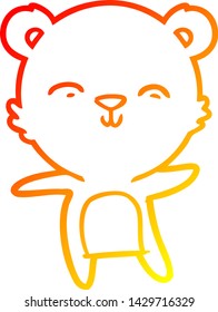 warme Farbverlauf-Linie-Zeichnung eines glücklichen Karikaton-Eisbären-Tanztanzes