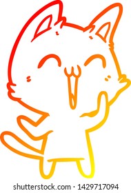 warme Farbverlauf-Linienzeichnung einer glücklichen Cartoon Katze