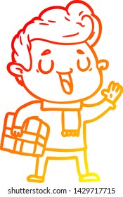 dibujo de línea de gradiente cálido de un hombre de caricatura feliz