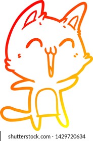 warm gradient line drawing of a happy cartoon cat