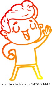 dibujo de línea de gradiente cálido de un hombre de caricatura feliz