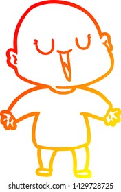 warm gradient line drawing of a happy cartoon bald man