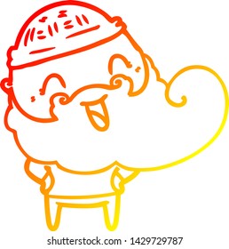dibujo de línea de gradiente cálido de un hombre con barba feliz