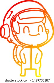 warm gradient line drawing of a happy cartoon astronaut man