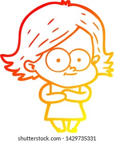desenho de linha gradiente quente de uma menina de desenhos animados feliz