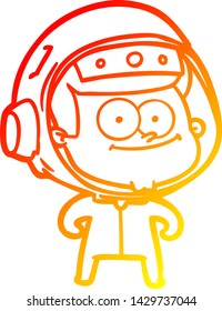 warm gradient line drawing of a happy astronaut cartoon